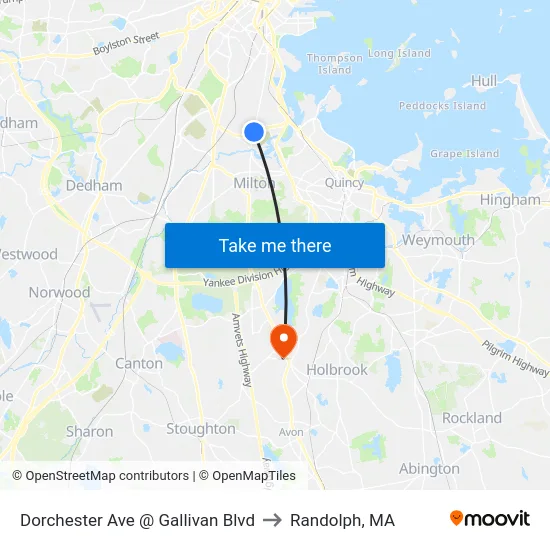Dorchester Ave @ Gallivan Blvd to Randolph, MA map