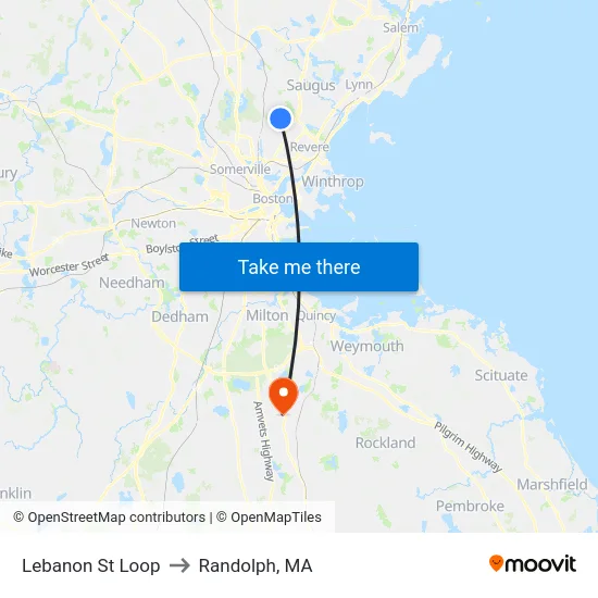 Lebanon St Loop to Randolph, MA map