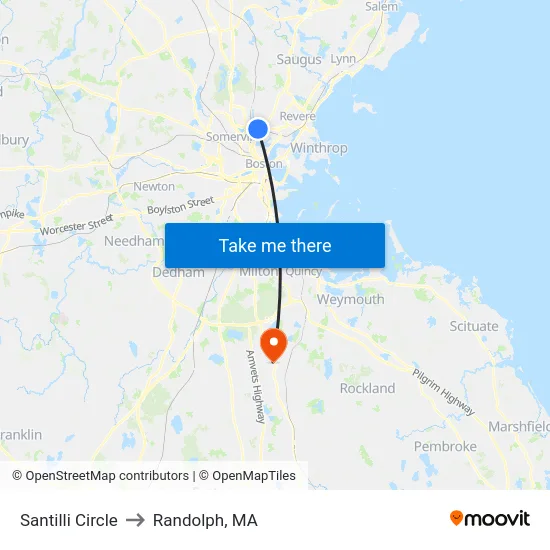 Santilli Circle to Randolph, MA map