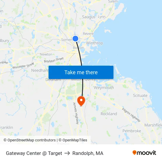 Gateway Center @ Target to Randolph, MA map