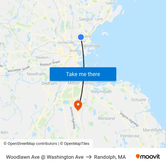 Woodlawn Ave @ Washington Ave to Randolph, MA map
