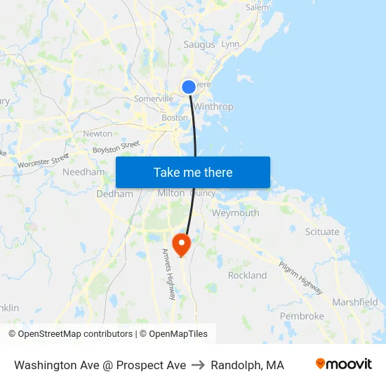 Washington Ave @ Prospect Ave to Randolph, MA map