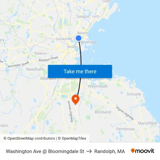 Washington Ave @ Bloomingdale St to Randolph, MA map