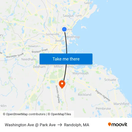 Washington Ave @ Park Ave to Randolph, MA map