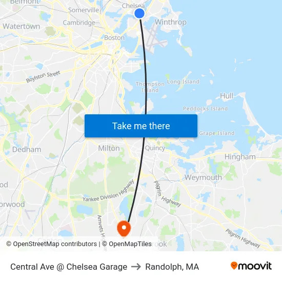 Central Ave @ Chelsea Garage to Randolph, MA map