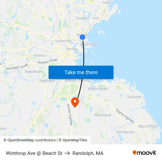Winthrop Ave @ Beach St to Randolph, MA map