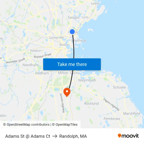 Adams St @ Adams Ct to Randolph, MA map