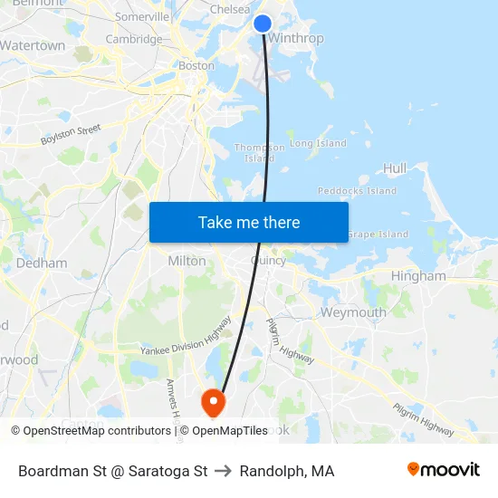 Boardman St @ Saratoga St to Randolph, MA map