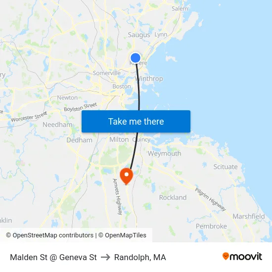 Malden St @ Geneva St to Randolph, MA map