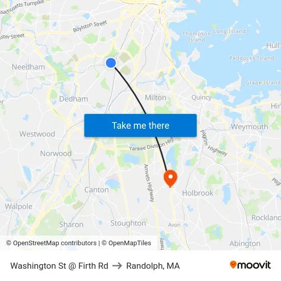 Washington St @ Firth Rd to Randolph, MA map