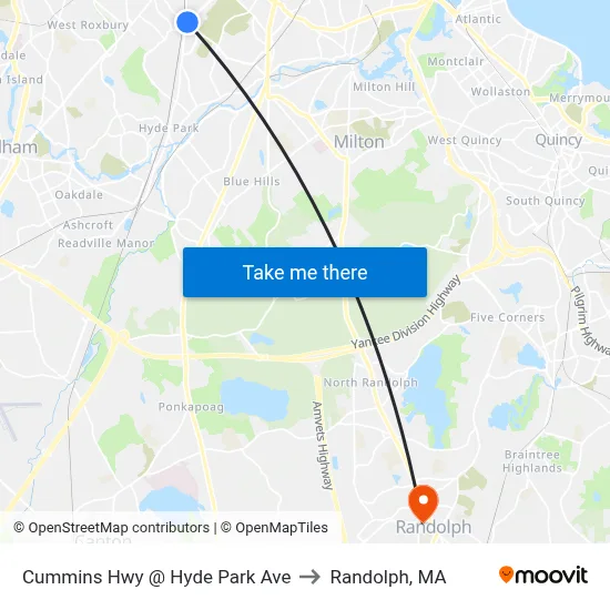 Cummins Hwy @ Hyde Park Ave to Randolph, MA map