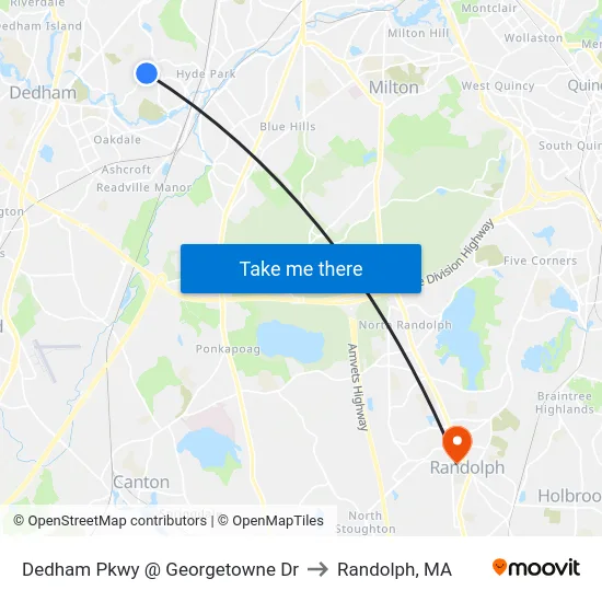 Dedham Pkwy @ Georgetowne Dr to Randolph, MA map