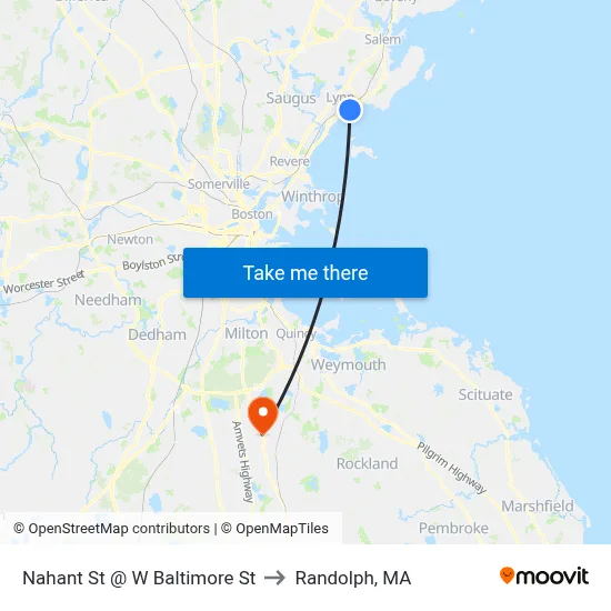 Nahant St @ W Baltimore St to Randolph, MA map