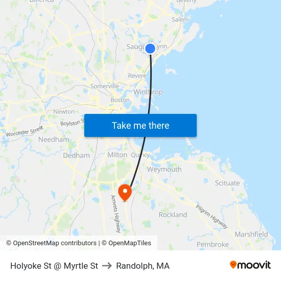 Holyoke St @ Myrtle St to Randolph, MA map