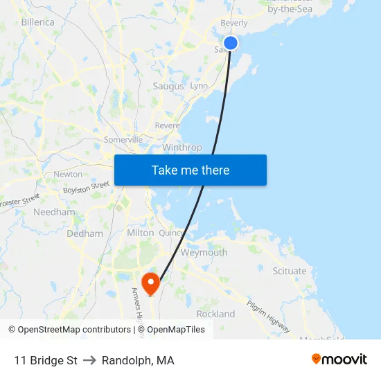 11 Bridge St to Randolph, MA map