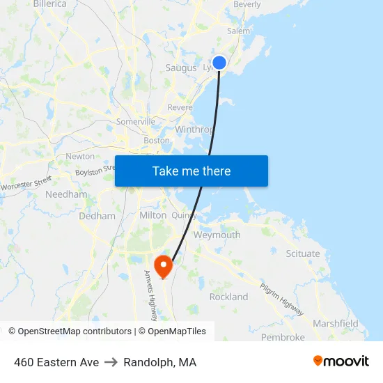 460 Eastern Ave to Randolph, MA map