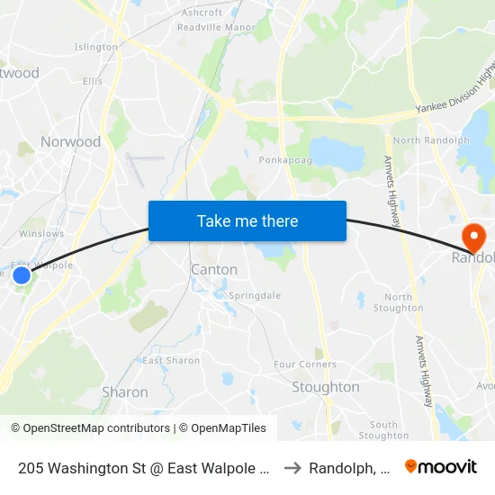 205 Washington St @ East Walpole Loop to Randolph, MA map