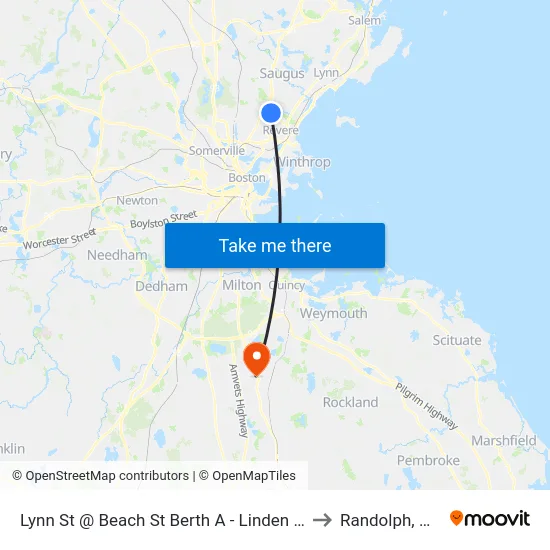 Lynn St @ Beach St Berth A - Linden Sq to Randolph, MA map