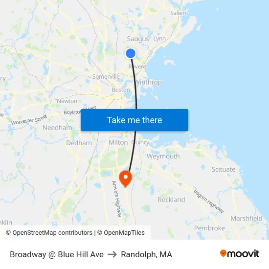 Broadway @ Blue Hill Ave to Randolph, MA map