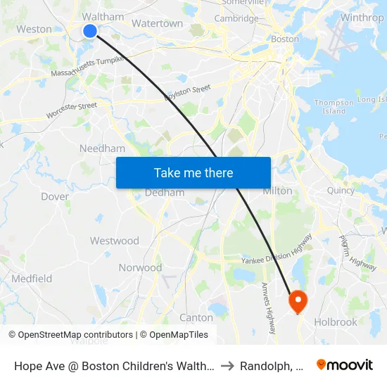 Hope Ave @ Boston Children's Waltham to Randolph, MA map