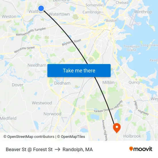 Beaver St @ Forest St to Randolph, MA map
