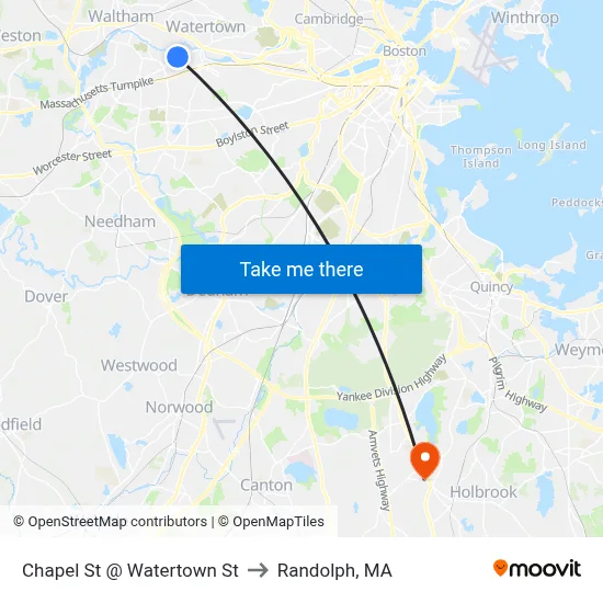 Chapel St @ Watertown St to Randolph, MA map