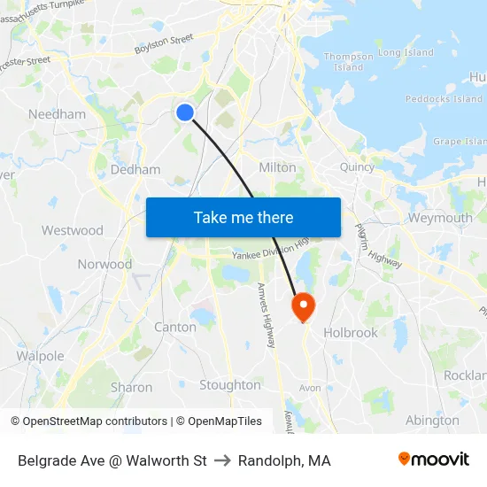 Belgrade Ave @ Walworth St to Randolph, MA map