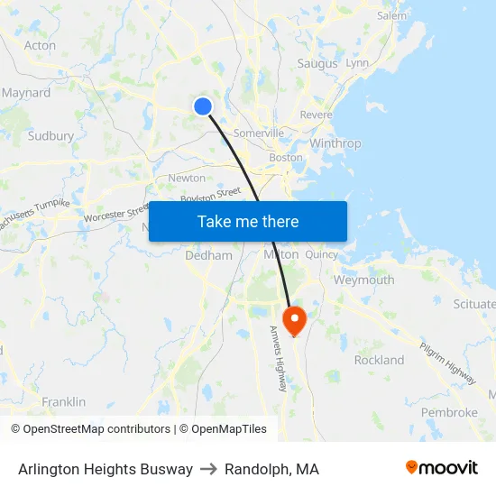 Arlington Heights Busway to Randolph, MA map