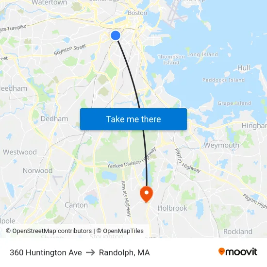 360 Huntington Ave to Randolph, MA map
