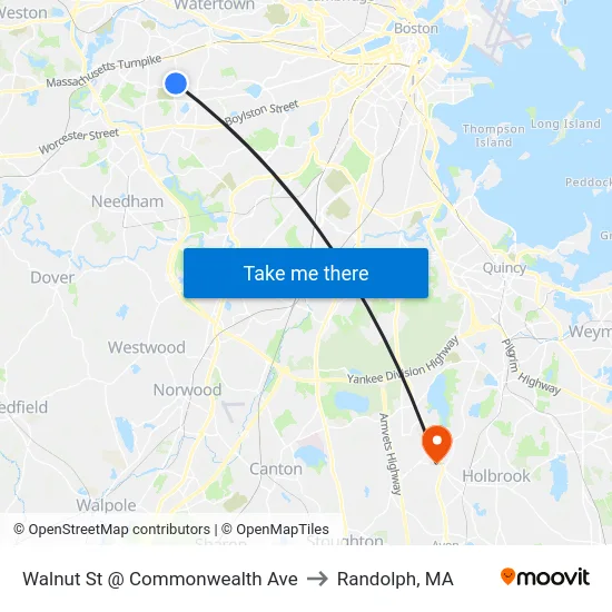 Walnut St @ Commonwealth Ave to Randolph, MA map