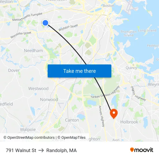 791 Walnut St to Randolph, MA map