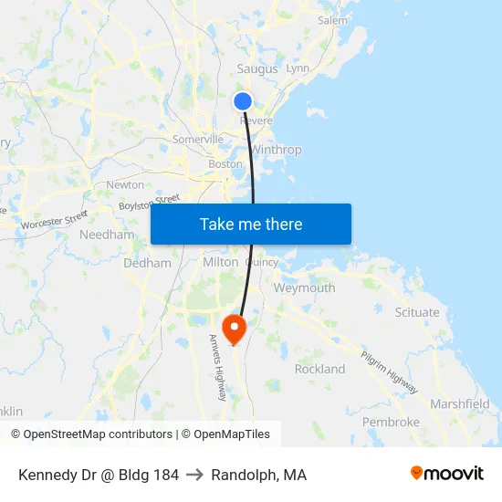 Kennedy Dr @ Bldg 184 to Randolph, MA map