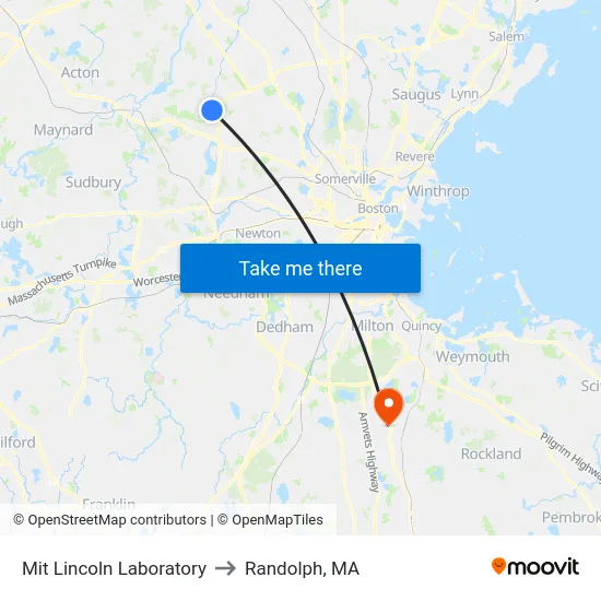 Mit Lincoln Laboratory to Randolph, MA map
