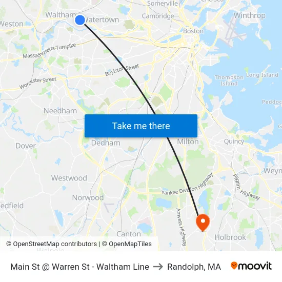 Main St @ Warren St - Waltham Line to Randolph, MA map
