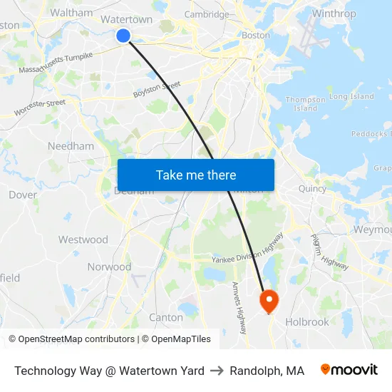 Technology Way @ Watertown Yard to Randolph, MA map