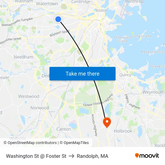 Washington St @ Foster St to Randolph, MA map
