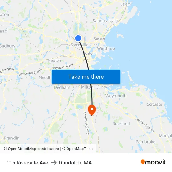 116 Riverside Ave to Randolph, MA map