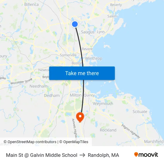 Main St @ Galvin Middle School to Randolph, MA map