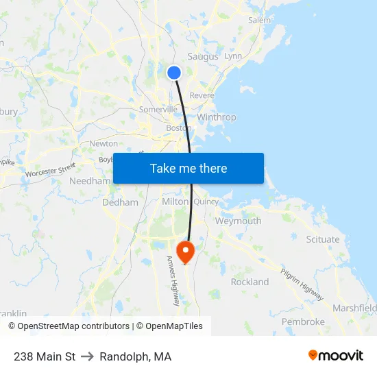 238 Main St to Randolph, MA map