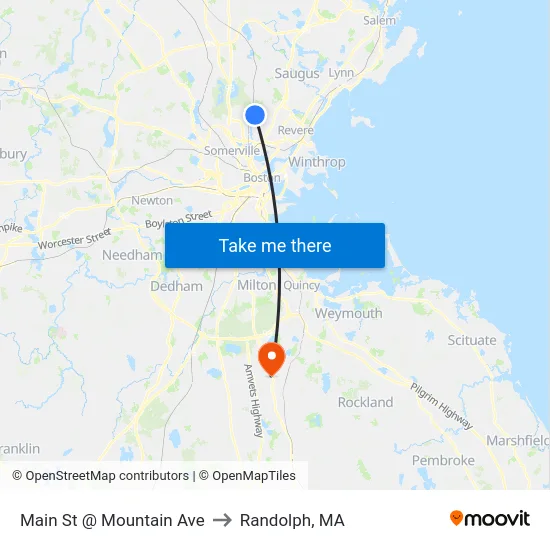 Main St @ Mountain Ave to Randolph, MA map