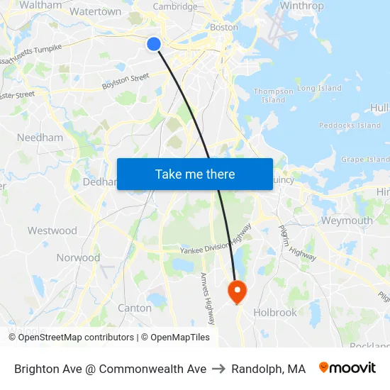 Brighton Ave @ Commonwealth Ave to Randolph, MA map