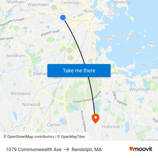 1079 Commonwealth Ave to Randolph, MA map