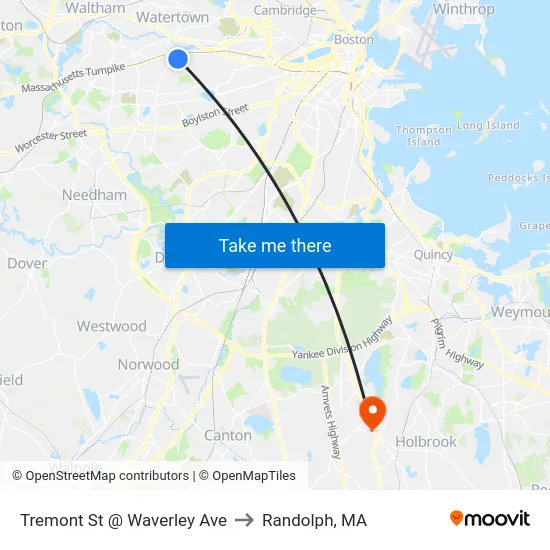 Tremont St @ Waverley Ave to Randolph, MA map
