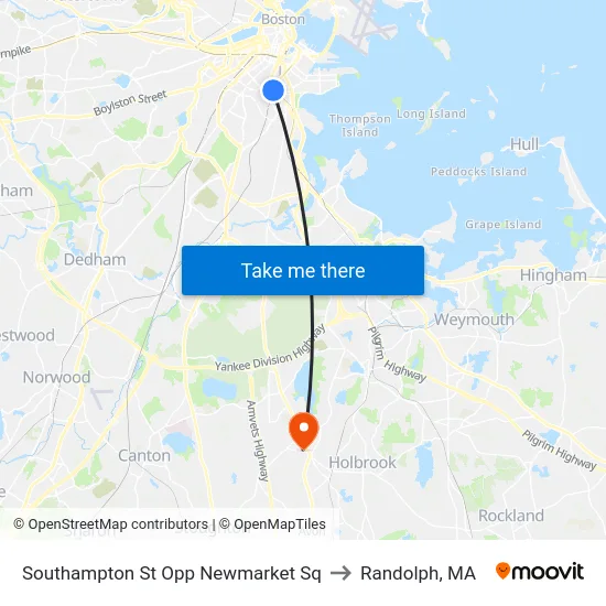 Southampton St Opp Newmarket Sq to Randolph, MA map