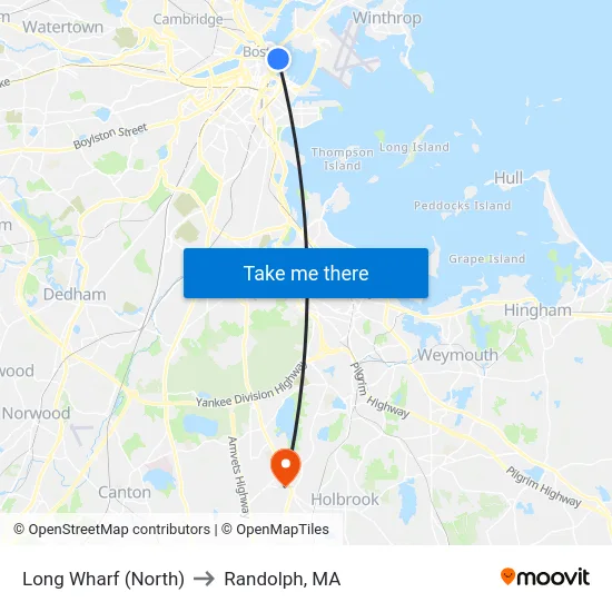Long Wharf (North) to Randolph, MA map
