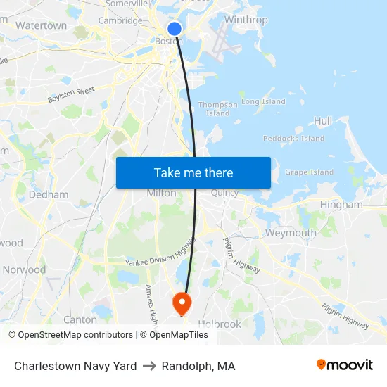 Charlestown Navy Yard to Randolph, MA map