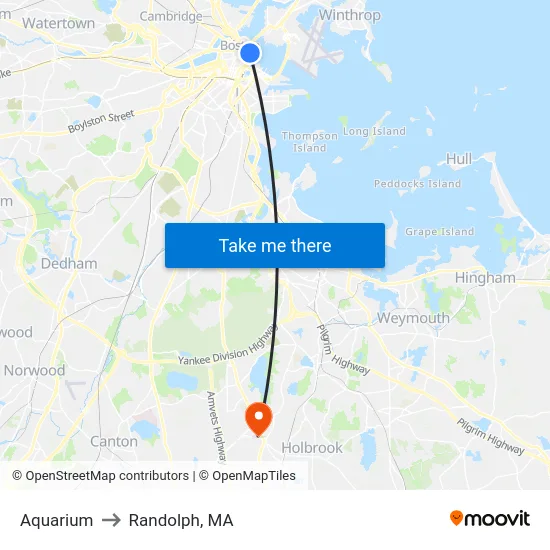 Aquarium to Randolph, MA map