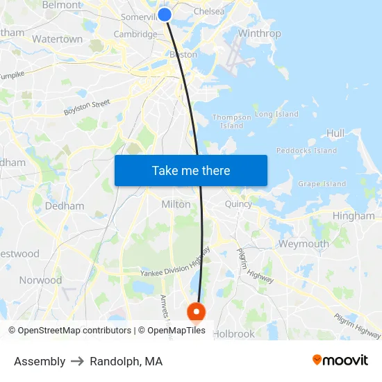 Assembly to Randolph, MA map