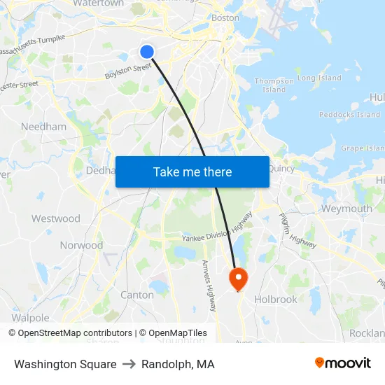 Washington Square to Randolph, MA map