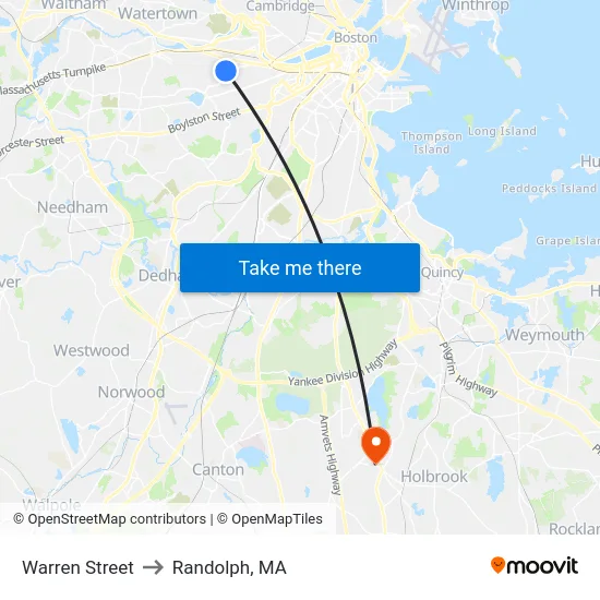 Warren Street to Randolph, MA map
